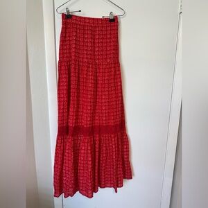 Solitaire Red Maxi Skirt with Pattern